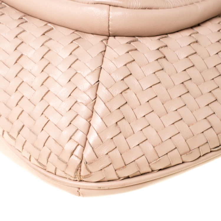 Pre Owned Coach Blush Pink Woven Leather Kristin Hobo