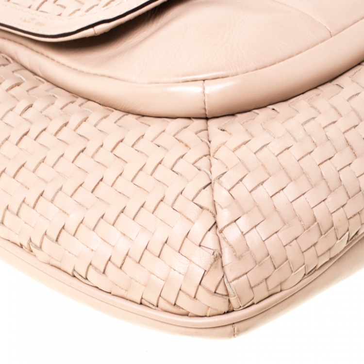 Pre Owned Coach Blush Pink Woven Leather Kristin Hobo