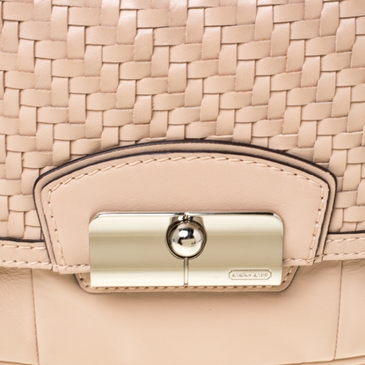 Pre Owned Coach Blush Pink Woven Leather Kristin Hobo