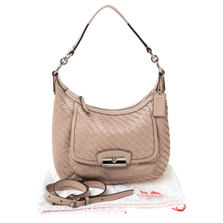 Pre Owned Coach Blush Pink Woven Leather Kristin Hobo
