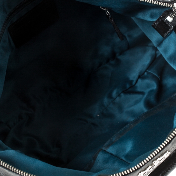 Pre Owned Coach Black Fabric and Leather Op Art Sophia Satchel