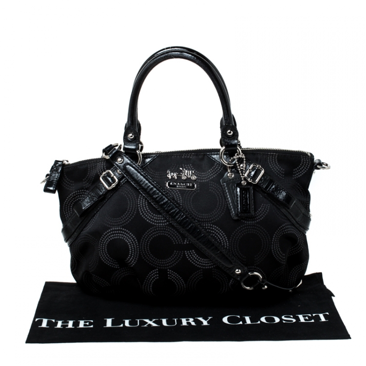 Pre Owned Coach Black Fabric and Leather Op Art Sophia Satchel