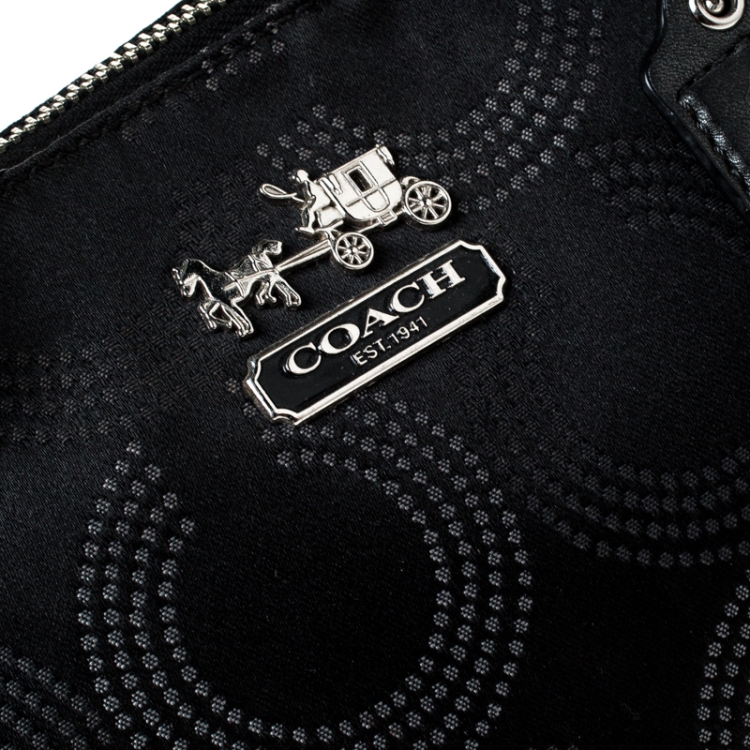 Pre Owned Coach Black Fabric and Leather Op Art Sophia Satchel