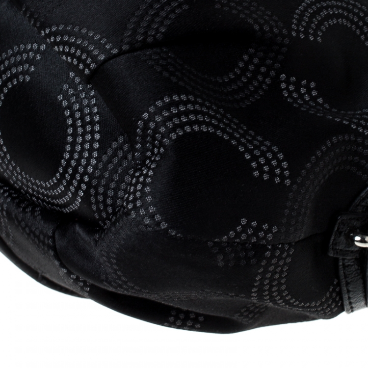 Pre Owned Coach Black Fabric and Leather Op Art Sophia Satchel