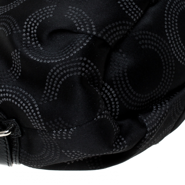 Pre Owned Coach Black Fabric and Leather Op Art Sophia Satchel