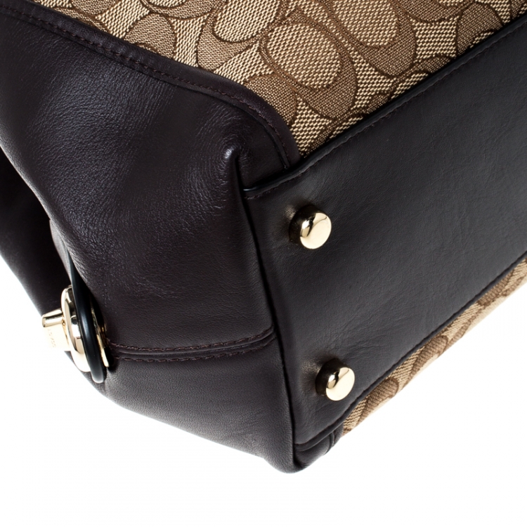 Pre Owned Coach Beige/Brown Signature Canvas and Leather Edie 31 Satchel