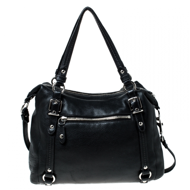 Pre Owned Coach Black Leather Straps Satchel