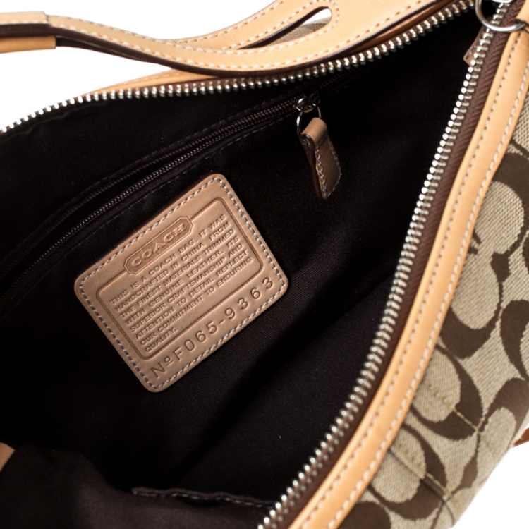 Pre Owned Coach Tan/Beige Signature Coated Canvas and Leather Tassel Shoulder Bag