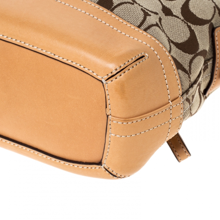 Pre Owned Coach Tan/Beige Signature Coated Canvas and Leather Tassel Shoulder Bag