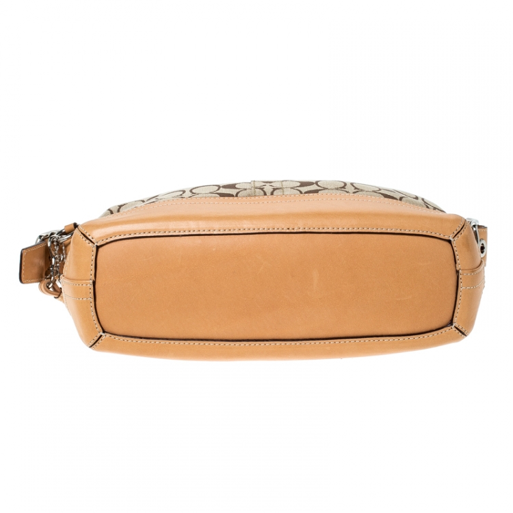 Pre Owned Coach Tan/Beige Signature Coated Canvas and Leather Tassel Shoulder Bag