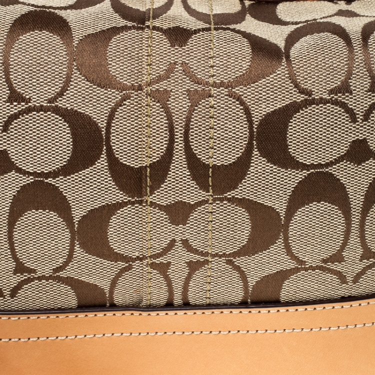 Pre Owned Coach Tan/Beige Signature Coated Canvas and Leather Tassel Shoulder Bag