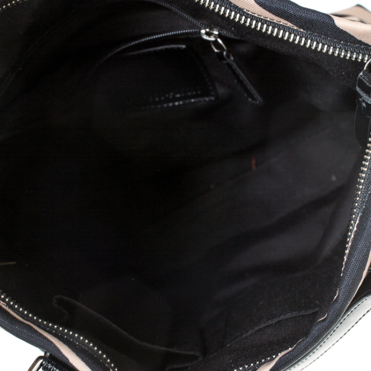 Pre Owned Coach Black/Cream Zebra Print Canvas and Patent Leather Tote