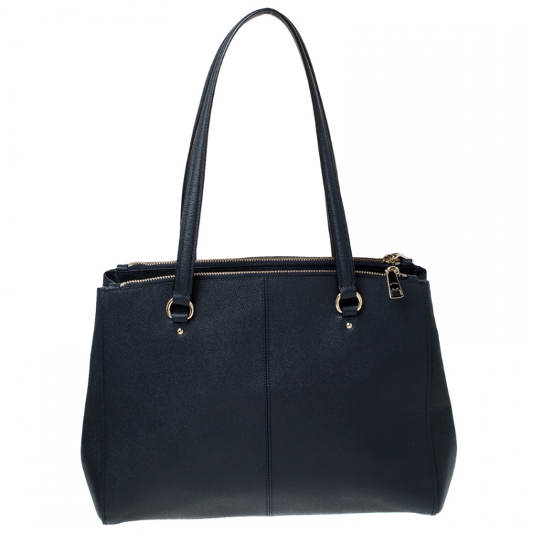 Pre Owned Coach Navy Blue Leather Christie Carryall Satchel  
