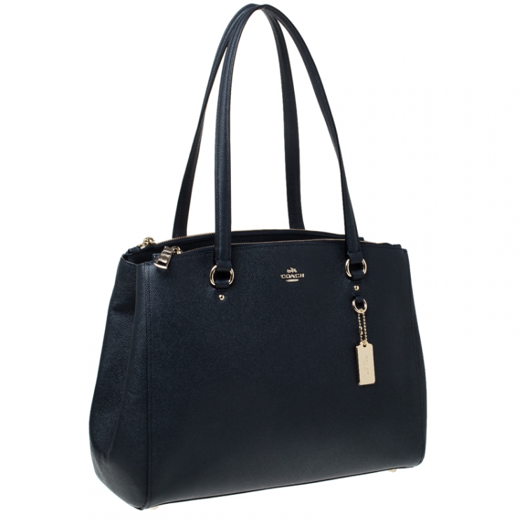 Pre Owned Coach Navy Blue Leather Christie Carryall Satchel  