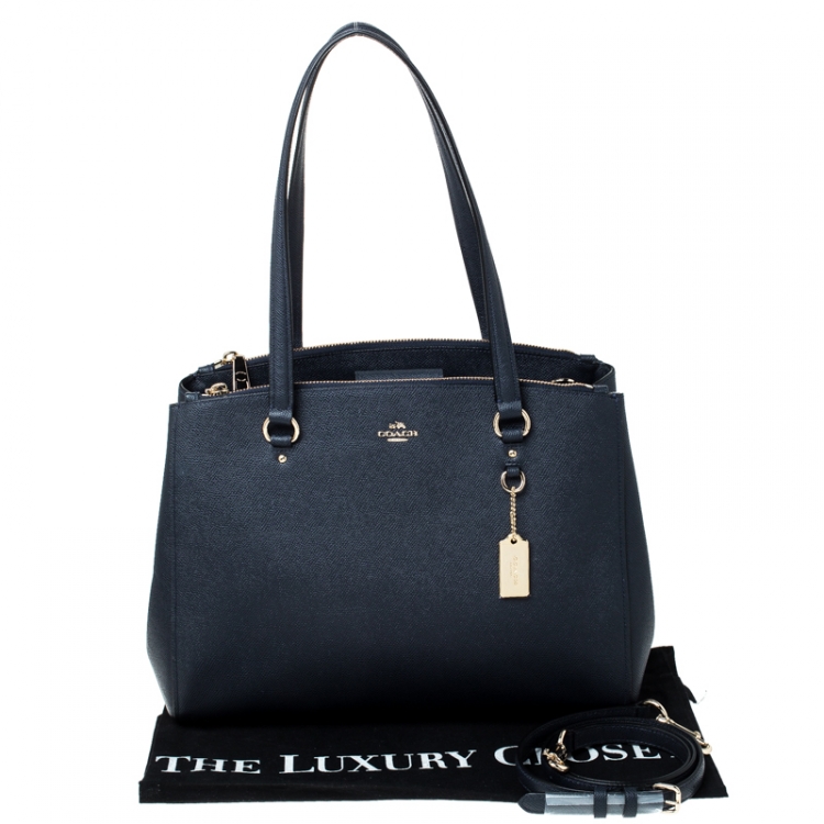Pre Owned Coach Navy Blue Leather Christie Carryall Satchel  