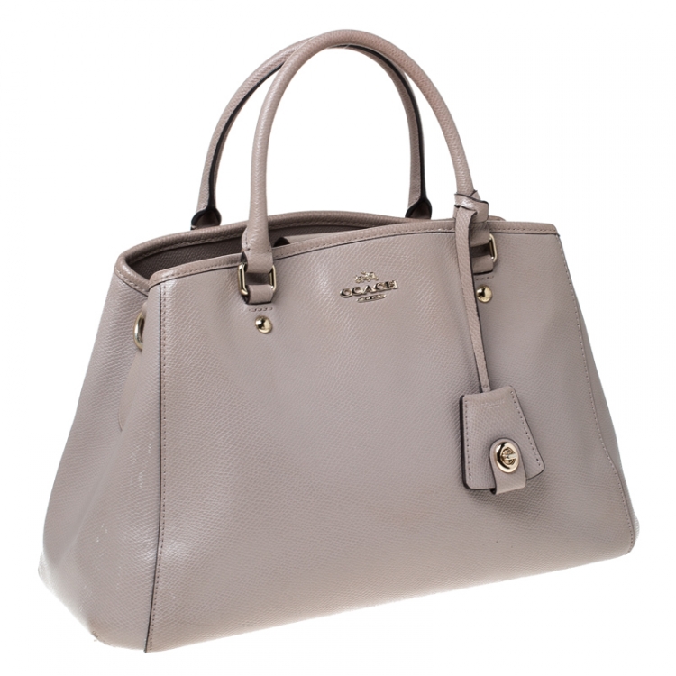 Pre Owned Coach Beige Leather Carryall Satchel