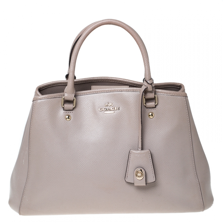 Pre Owned Coach Beige Leather Carryall Satchel