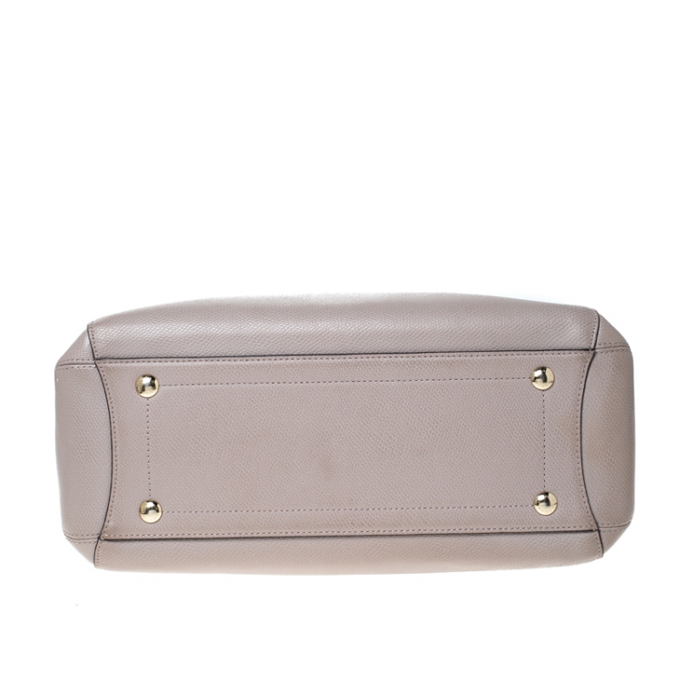 Pre Owned Coach Beige Leather Carryall Satchel