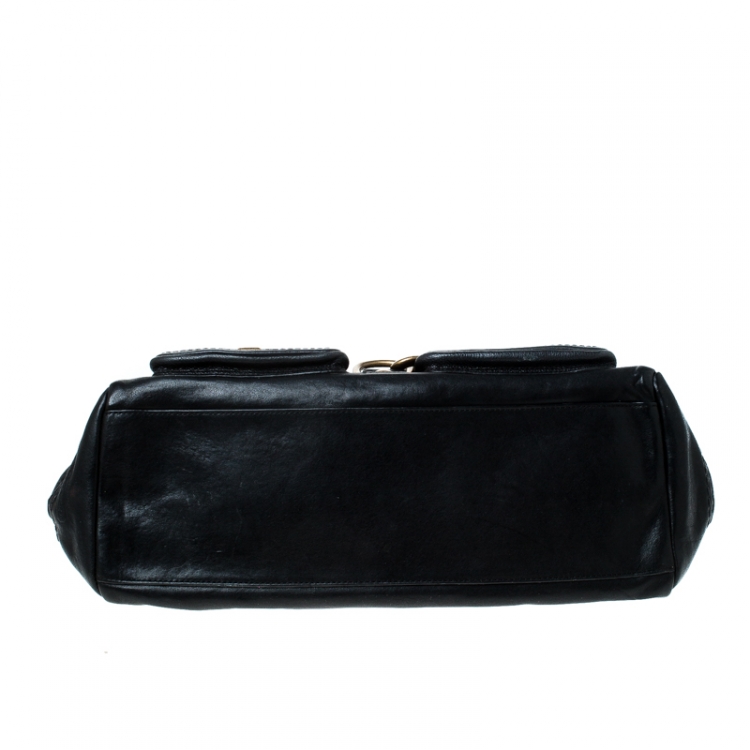 Pre Owned Coach Black Leather Turnlock Double Pocket Legacy Shoulder Bag