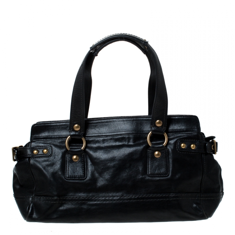 Pre Owned Coach Black Leather Turnlock Double Pocket Legacy Shoulder Bag
