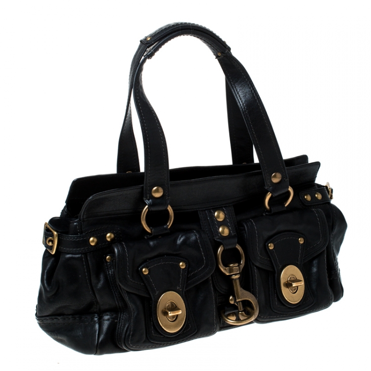 Pre Owned Coach Black Leather Turnlock Double Pocket Legacy Shoulder Bag