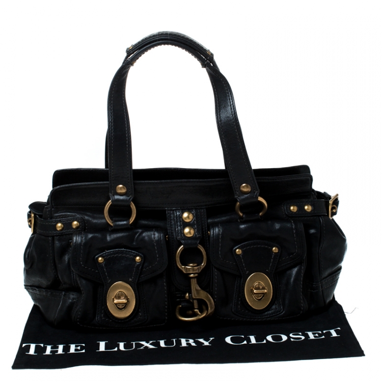 Pre Owned Coach Black Leather Turnlock Double Pocket Legacy Shoulder Bag