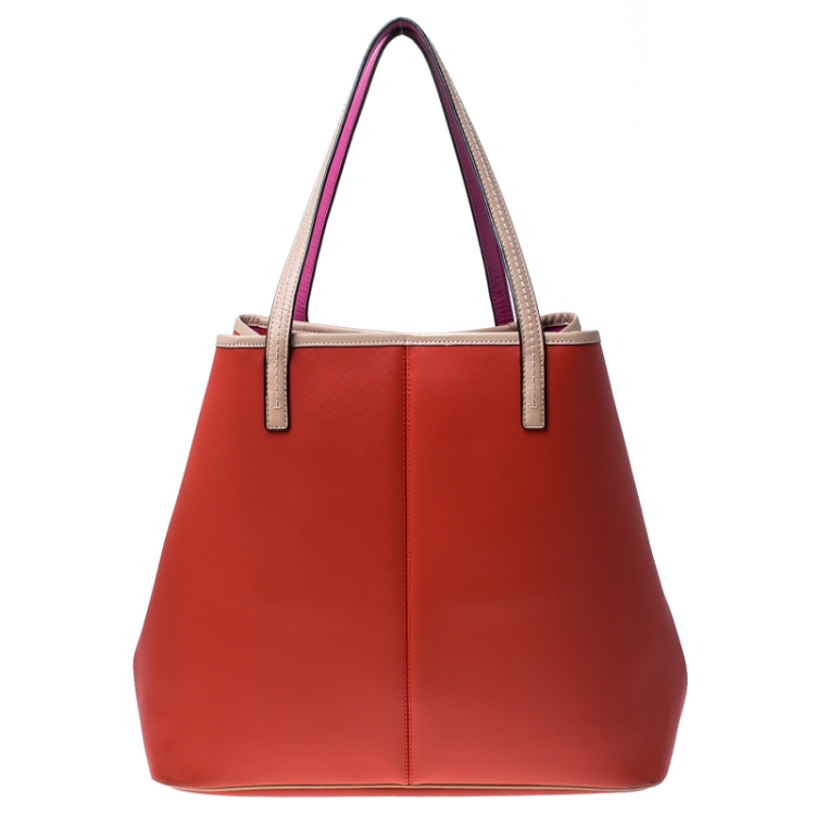 Pre Owned Coach Tri Color Leather Shopper Tote