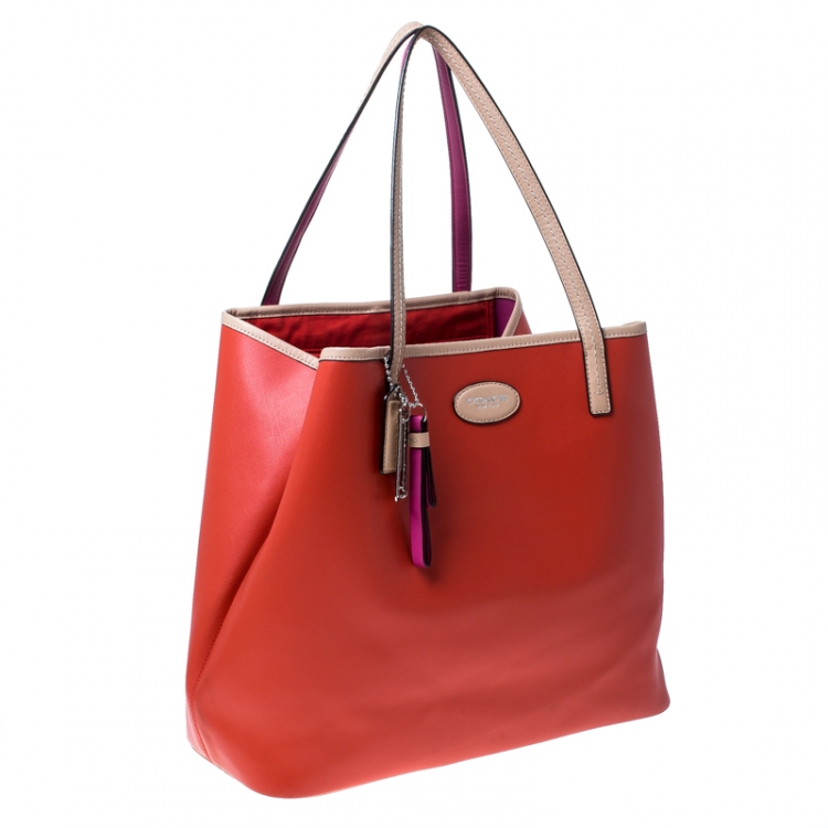 Pre Owned Coach Tri Color Leather Shopper Tote