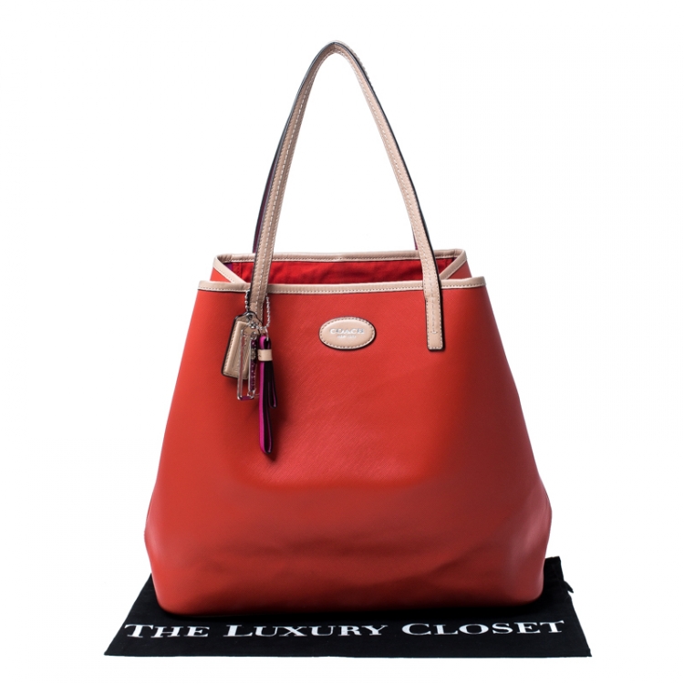 Pre Owned Coach Tri Color Leather Shopper Tote