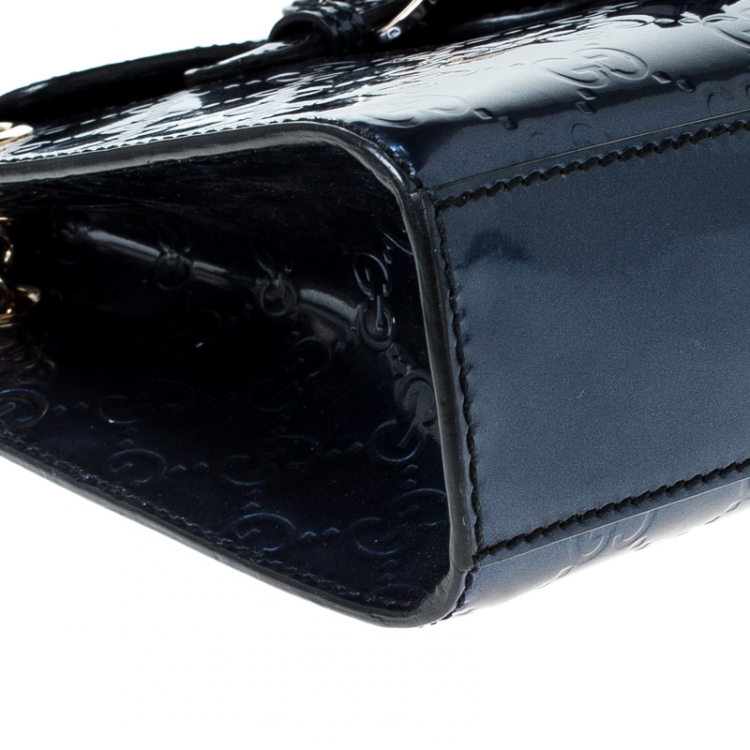 Pre Owned Gucci Blue Guccissima Patent Leather Small Emily Chain Shoulder Bag