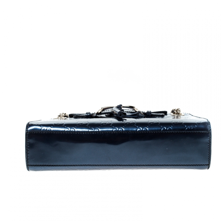 Pre Owned Gucci Blue Guccissima Patent Leather Small Emily Chain Shoulder Bag