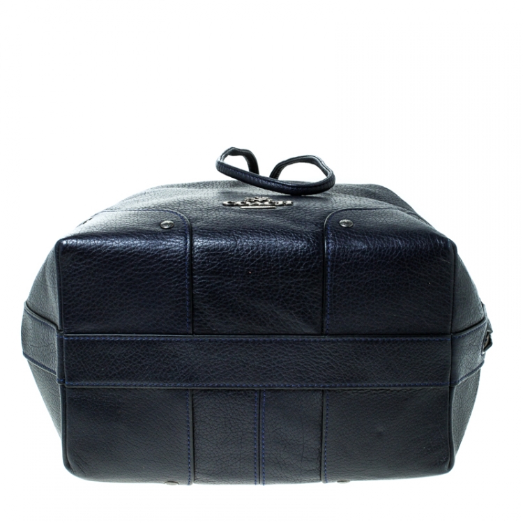 Pre Owned Coach Navy Blue Leather Drawstring Bucket Bag