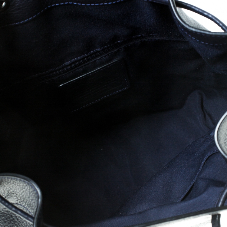 Pre Owned Coach Navy Blue Leather Drawstring Bucket Bag