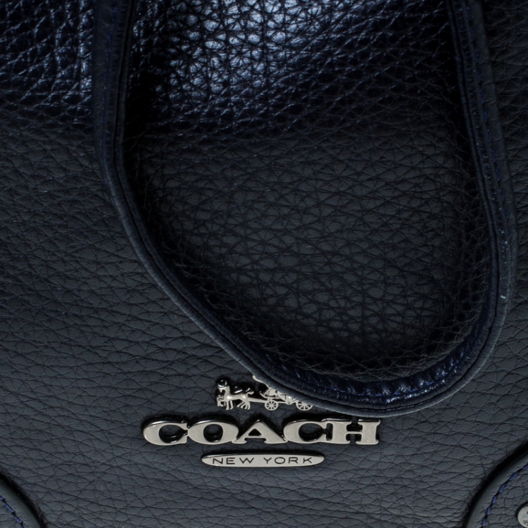 Pre Owned Coach Navy Blue Leather Drawstring Bucket Bag