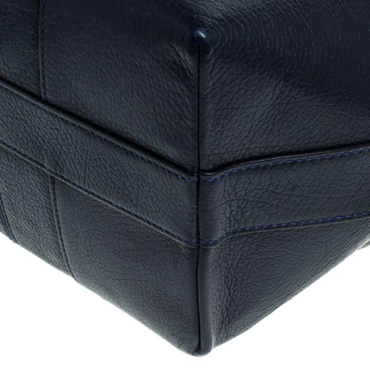 Pre Owned Coach Navy Blue Leather Drawstring Bucket Bag