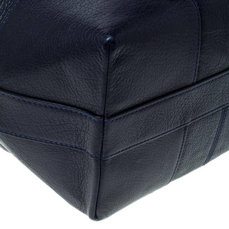Pre Owned Coach Navy Blue Leather Drawstring Bucket Bag