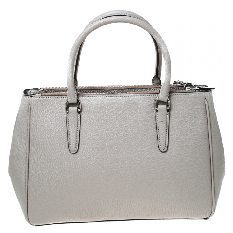 Pre Owned Coach Grey Leather Surrey Carryall Tote