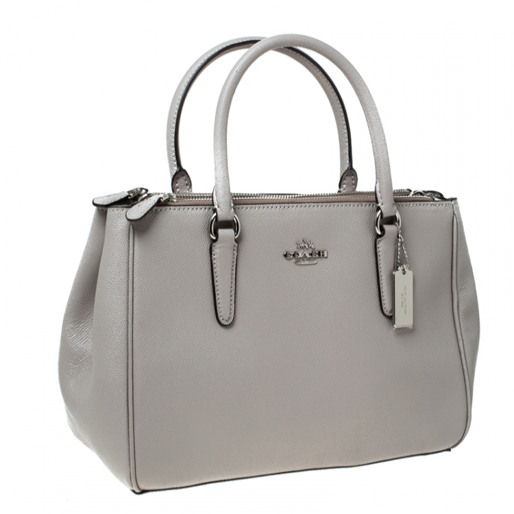 Pre Owned Coach Grey Leather Surrey Carryall Tote
