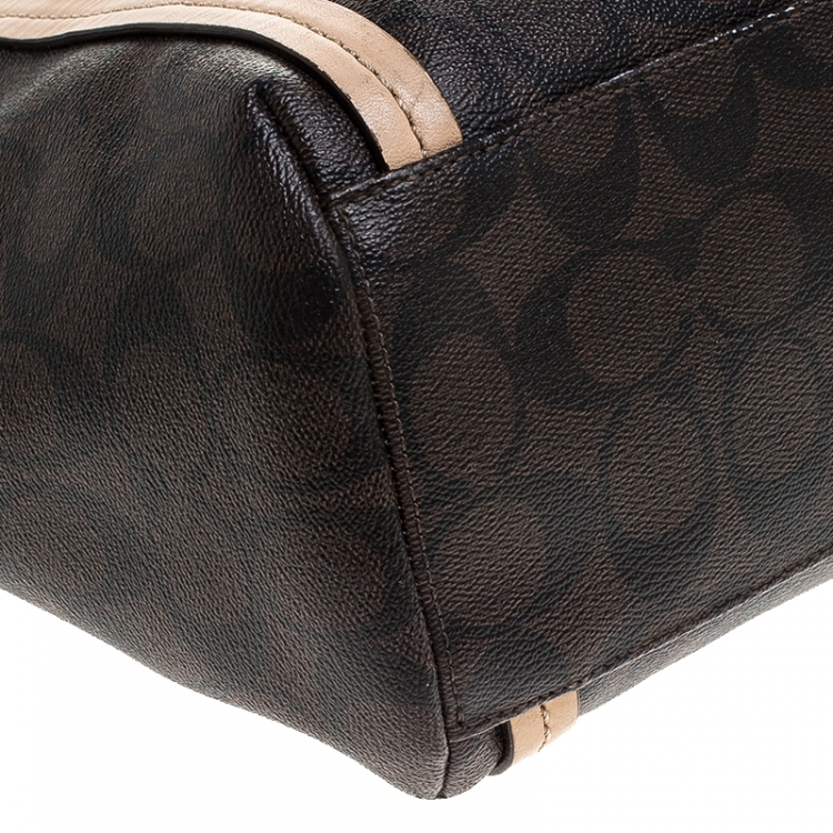 Pre Owned Coach Brown Coated Canvas and Leather Peyton Pocket Tote 