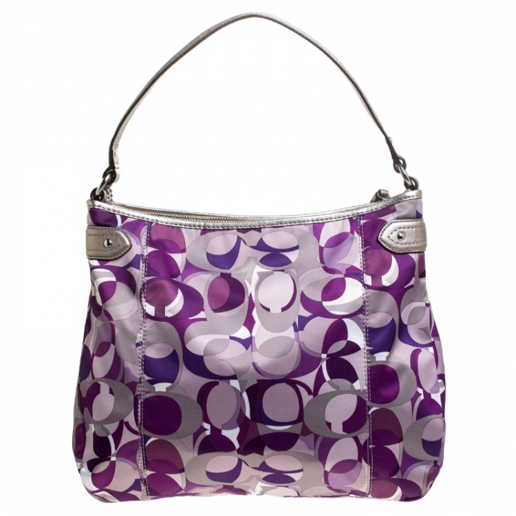 Pre Owned Coach Lilac Signature Canvas and Leather Hobo 