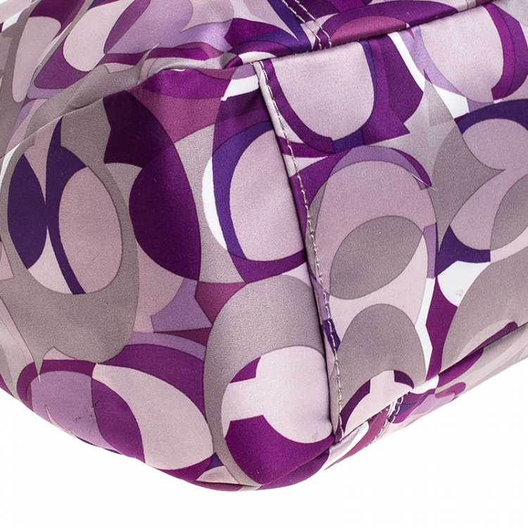Pre Owned Coach Lilac Signature Canvas and Leather Hobo 