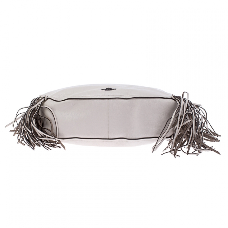 Pre Owned Coach Off White Leather Nomad Fringe Hobo