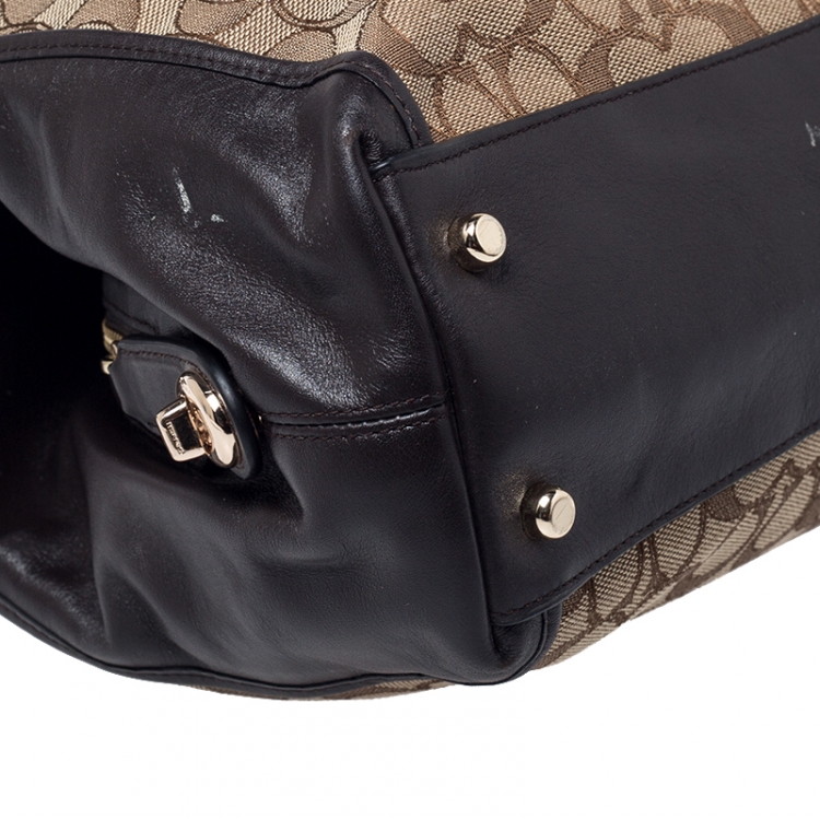 مملوكة مسبقًا Coach Dark Brown/Beige Signature Canvas and Leather Lexy Shoulder Bag
