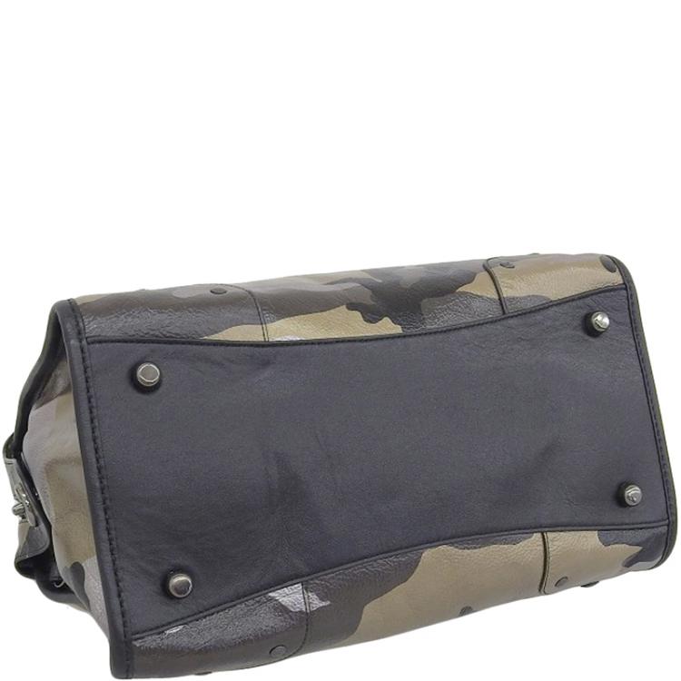 Pre Owned Coach Black/Brown Leather Camouflage Boston Bag 
