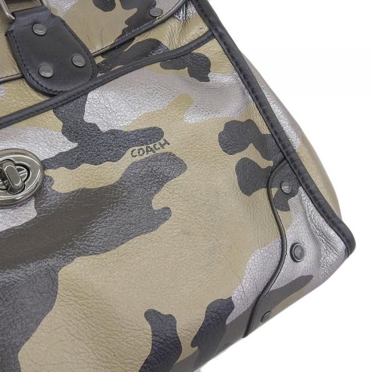 Pre Owned Coach Black/Brown Leather Camouflage Boston Bag 