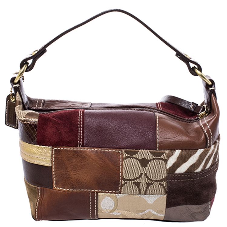 Pre Owned Coach Multicolor Patchwork Canvas/Leather/Suede and Calfhair Pochette