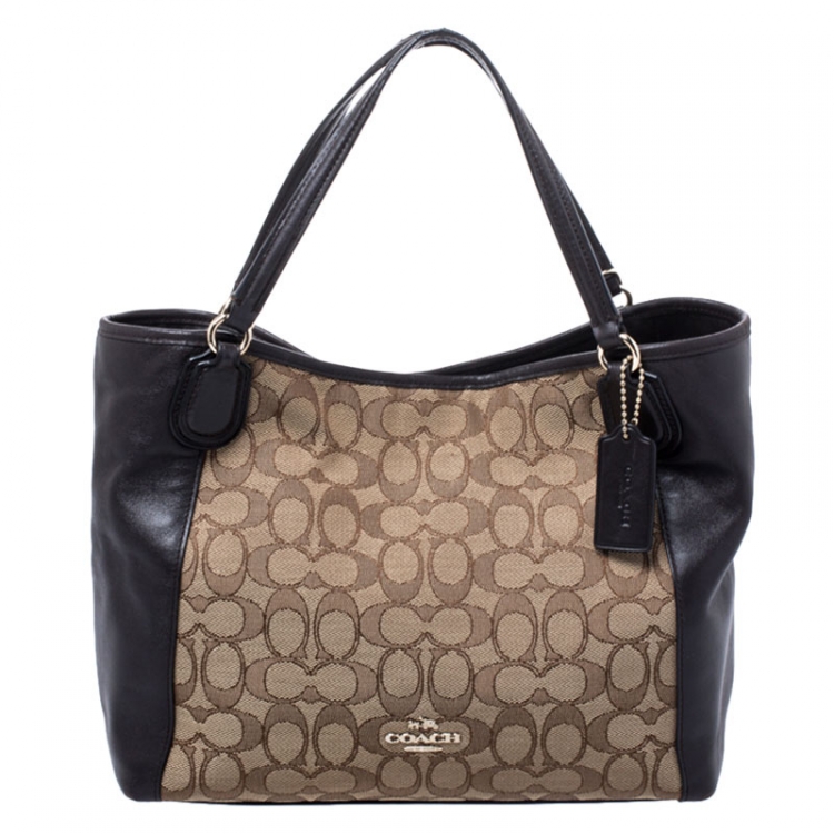 Pre Owned Coach Brown Signature Canvas And Leather Edie Satchel