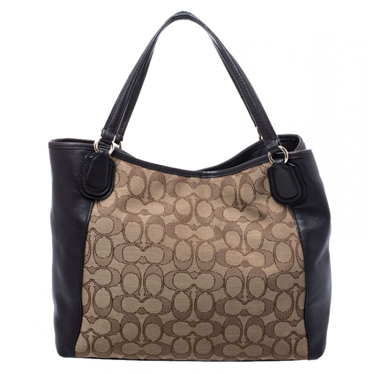 Pre Owned Coach Brown Signature Canvas And Leather Edie Satchel