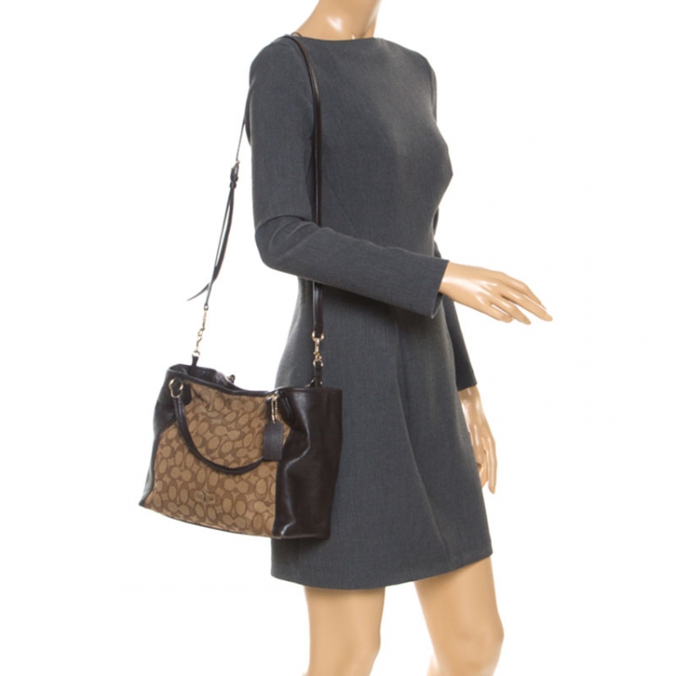 Pre Owned Coach Brown Signature Canvas And Leather Edie Satchel