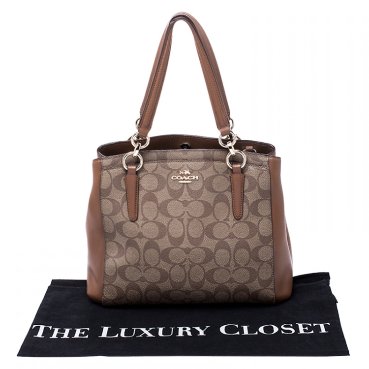 Pre Owned Coach Brown Coated Canvas and Leather Carryall Satchel